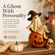 Ceramic Halloween Figurine with Ghost and Wine Glass – Ideal for Tabletop Decor