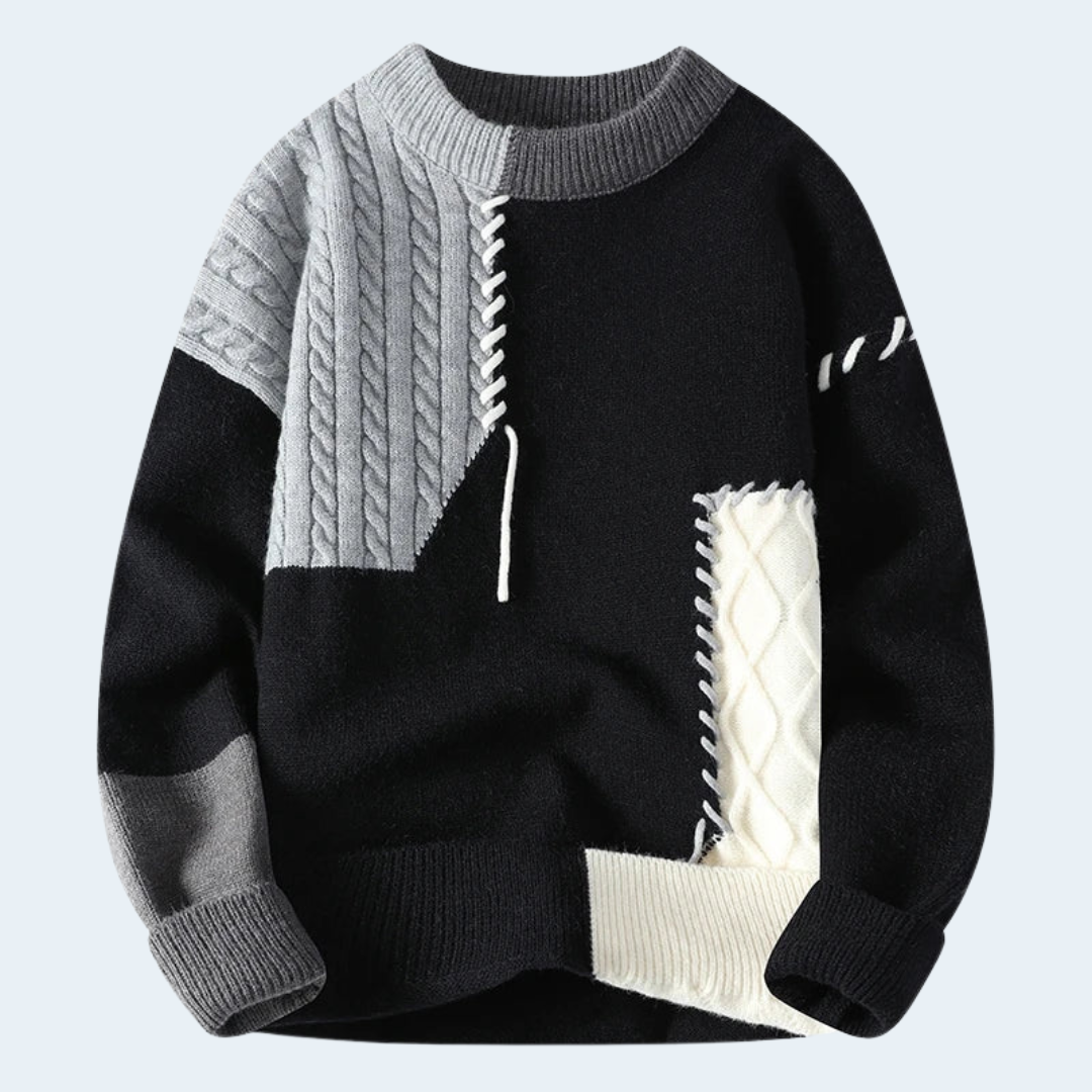 Biruvi | Men’s Patchwork Cable-Knit Sweater