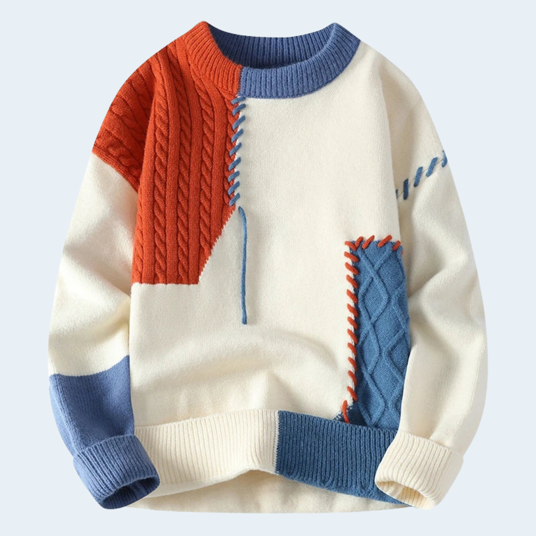 Biruvi | Men’s Patchwork Cable-Knit Sweater