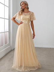Cleo | A-Line Ruffle Sleeve Prom Dress
