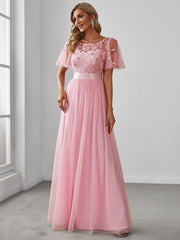 Cleo | A-Line Ruffle Sleeve Prom Dress