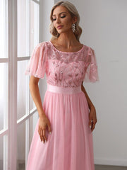 Cleo | A-Line Ruffle Sleeve Prom Dress