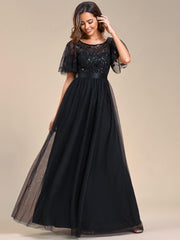 Cleo | A-Line Ruffle Sleeve Prom Dress