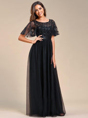 Cleo | A-Line Ruffle Sleeve Prom Dress