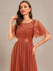 Cleo | A-Line Ruffle Sleeve Prom Dress