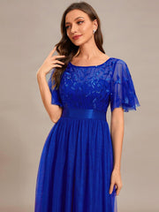 Cleo | A-Line Ruffle Sleeve Prom Dress