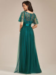 Cleo | A-Line Ruffle Sleeve Prom Dress
