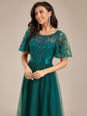 Cleo | A-Line Ruffle Sleeve Prom Dress