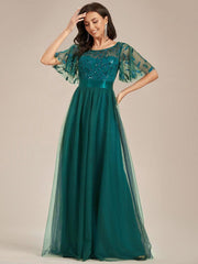 Cleo | A-Line Ruffle Sleeve Prom Dress