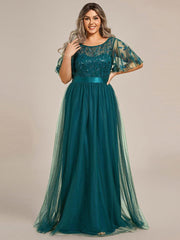 Cleo | A-Line Ruffle Sleeve Prom Dress