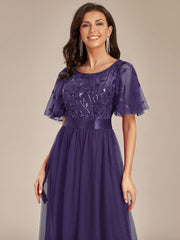 Cleo | A-Line Ruffle Sleeve Prom Dress