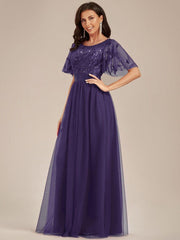 Cleo | A-Line Ruffle Sleeve Prom Dress