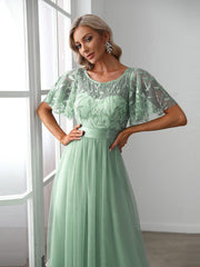 Cleo | A-Line Ruffle Sleeve Prom Dress