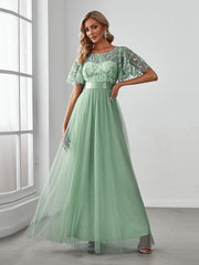 Cleo | A-Line Ruffle Sleeve Prom Dress