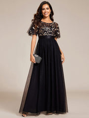 Cleo | A-Line Ruffle Sleeve Prom Dress