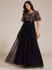 Cleo | A-Line Ruffle Sleeve Prom Dress
