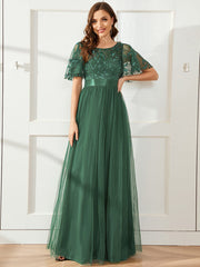 Cleo | A-Line Ruffle Sleeve Prom Dress