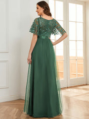 Cleo | A-Line Ruffle Sleeve Prom Dress