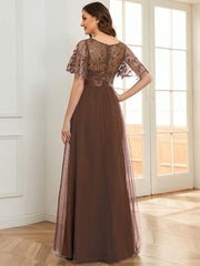 Cleo | A-Line Ruffle Sleeve Prom Dress