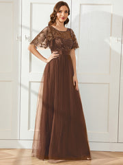 Cleo | A-Line Ruffle Sleeve Prom Dress