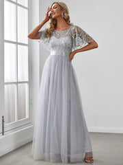 Cleo | A-Line Ruffle Sleeve Prom Dress