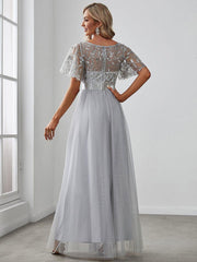 Cleo | A-Line Ruffle Sleeve Prom Dress
