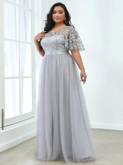 Cleo | A-Line Ruffle Sleeve Prom Dress