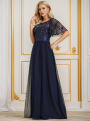 Cleo | A-Line Ruffle Sleeve Prom Dress