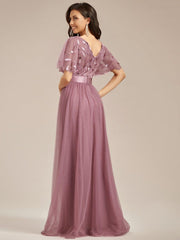 Cleo | A-Line Ruffle Sleeve Prom Dress