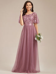 Cleo | A-Line Ruffle Sleeve Prom Dress