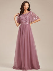 Cleo | A-Line Ruffle Sleeve Prom Dress
