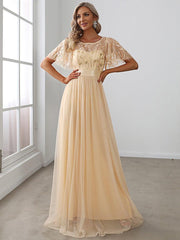 Cleo | A-Line Ruffle Sleeve Prom Dress