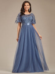 Cleo | A-Line Ruffle Sleeve Prom Dress