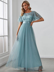 Cleo | A-Line Ruffle Sleeve Prom Dress