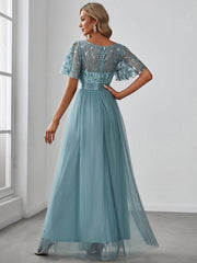 Cleo | A-Line Ruffle Sleeve Prom Dress