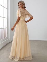 Cleo | A-Line Ruffle Sleeve Prom Dress