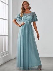 Cleo | A-Line Ruffle Sleeve Prom Dress