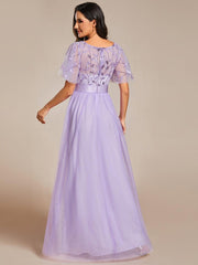 Cleo | A-Line Ruffle Sleeve Prom Dress