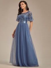 Cleo | A-Line Ruffle Sleeve Prom Dress