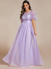 Cleo | A-Line Ruffle Sleeve Prom Dress