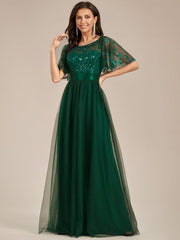 Cleo | A-Line Ruffle Sleeve Prom Dress