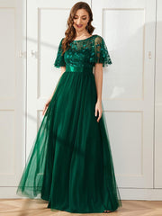 Cleo | A-Line Ruffle Sleeve Prom Dress