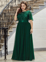 Cleo | A-Line Ruffle Sleeve Prom Dress