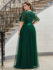 Cleo | A-Line Ruffle Sleeve Prom Dress