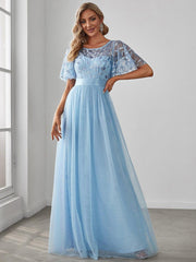 Cleo | A-Line Ruffle Sleeve Prom Dress