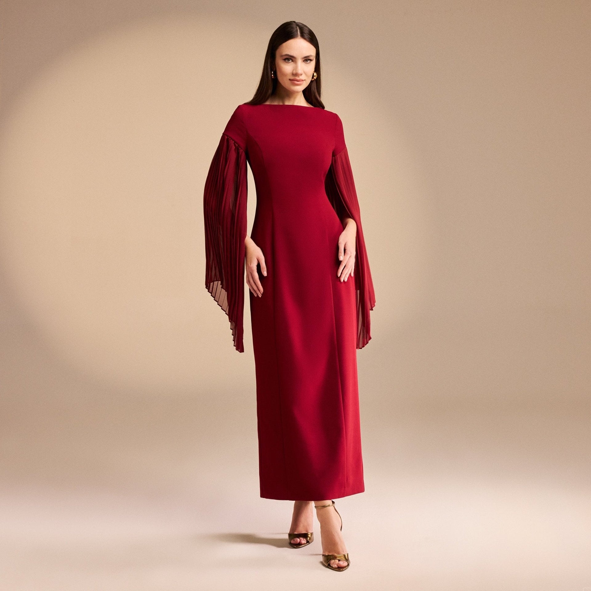 Luciana | Pleated Sleeve Crepe Midi Dress Mother of the Bride Outfits