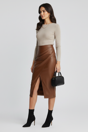 Cressida | Pleated Midi Skirt with Front Split