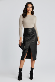 Cressida | Pleated Midi Skirt with Front Split