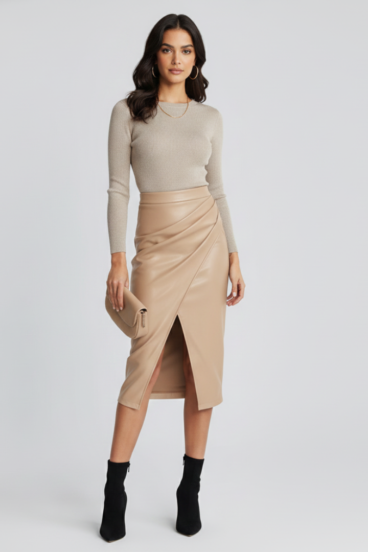 Cressida | Pleated Midi Skirt with Front Split