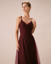 Dahlia | V Neck Wrap Fit Mesh Maxi Dress